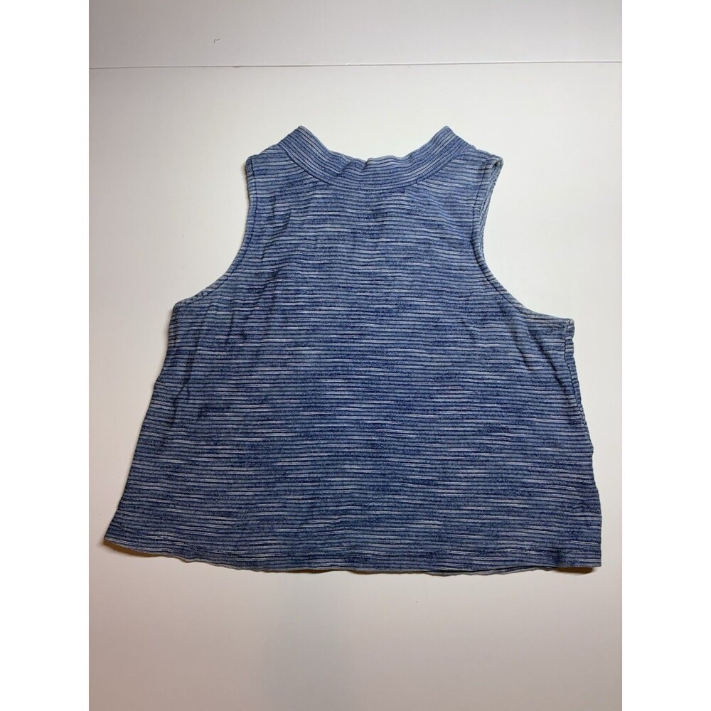 Anthropologie tank top Womens Sz S blue heather mock neck cotton knit crop